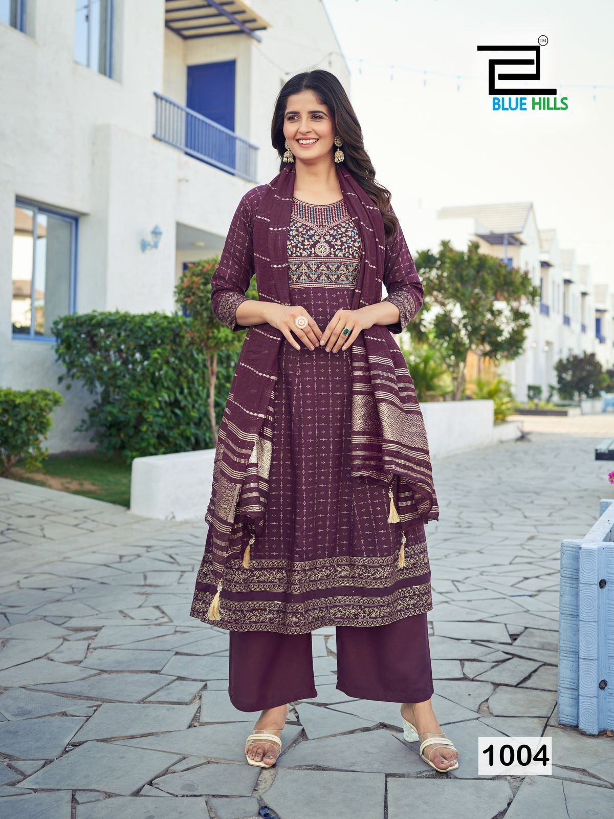 Muskan By Blue Hills Rayon Foil Printed Embroidery Kurti With Bottom Dupatta Wholesale Online